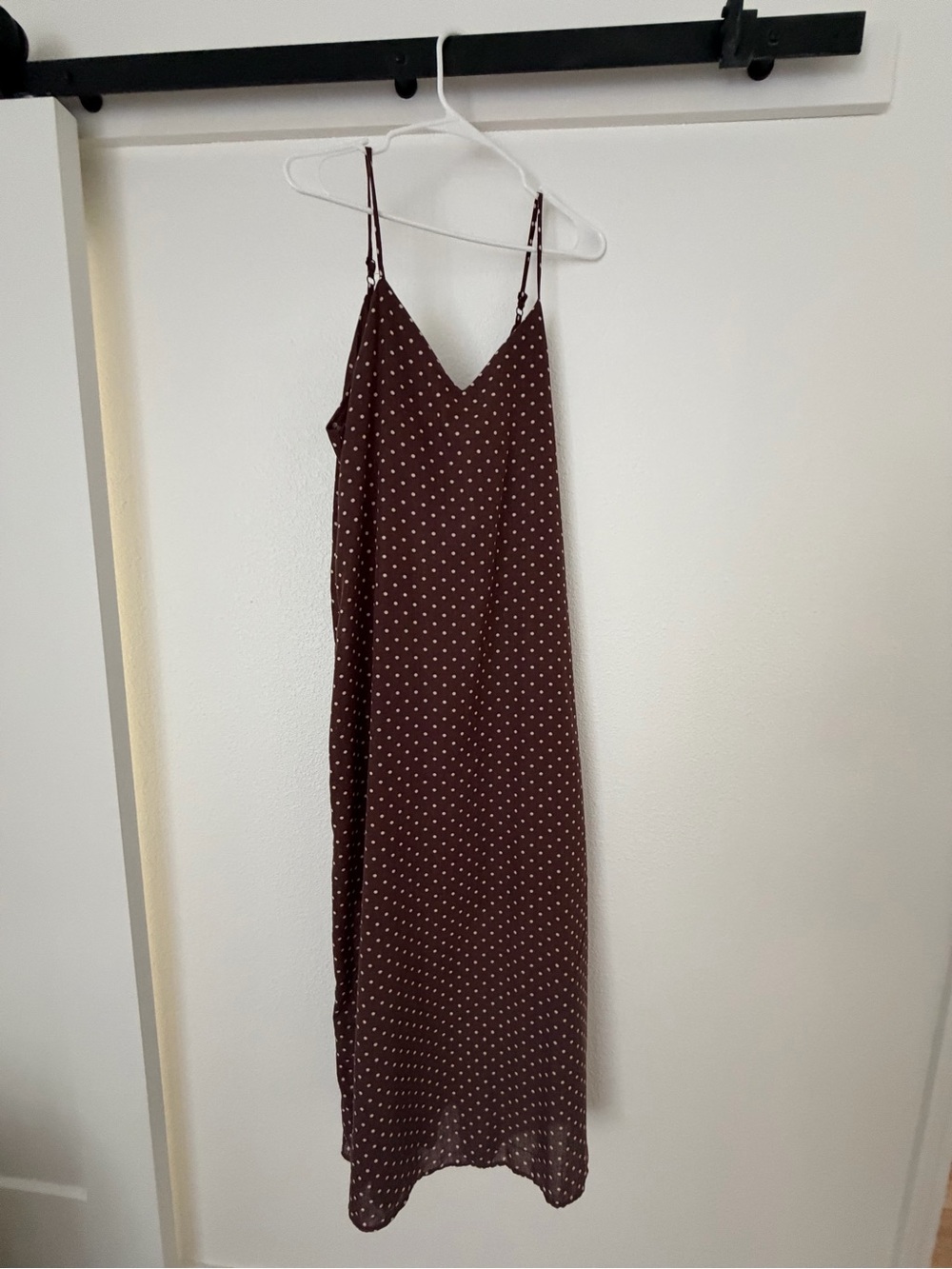 Polka Dot V-Neck Midi Slip Dress in Burgundy